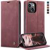 KZB Cover Libro per iPhone 14, Portafoglio Magnetica in Pelle | 2 Slot Carte, Pelle PU Premium, Kickstand, Flip Case, Antiurto Protezione, Wallet Custodia per iPhone 14, Vino Rosso