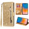 FERLAN Custodia per Huawei P30 Lite,in Premium pelle brillante con glitter e Slot Schede,Stand Funzione,per Huawei P30 Lite telefono (Oro)