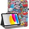 Vakarey per iPad A16 Cover 11 Pollici 2025,Cover per iPad 10 Generazione/11 Generazione Custodia con Portapenne,Graffiti