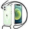 Pnakqil Cover Cordino per iPhone 12 Mini, Compatibile con MagSafe, Trasparente Silicone Magnetico Integrato Custodia con Collana per iPhone 12 Mini, Tracolla Catena -Nero