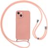 Vauki Cover per iPhone 13 con Cordino, Silicone Custodia con Laccio Collana Tracolla, Antiurto Ultra-Sottile Protettiva Cellulare Case per iPhone 13, Rosa