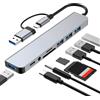 AOUZOVLI 8 in 1 Hub USB è Dotato Di Lettore Di Schede SD/TF Porte USB 3.0 E 2.0 E Jack Audio Da 3,5 Mm Include Cavo Da 135 Mm E Adattatore USB in Alluminio Adatto per Laptop Pc Unità Flash USB Ecc