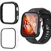 Holilo Cover Protettiva per Huawei Watch Fit 4 Pro Custodia+Vetro Temperato | 2 Pezzi PC Custodia Protettiva Rigida AntiGraffio - Nero + Trasparente Case