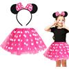 Capaneus Costumes Orecchie Mouse Ragazza,Gonna a Pois Bambina Tutu con Orecchie per Bambini Festa di Compleanno Natale Holloween -2 pezzi(Rosa)