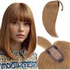 Elailite Hair Topper Donna in Lace 30cm 38g Toupee Toupet Silk Base 7cm*13cm con Frangia Capelli Veri Clip Remy Human Hair 150% Density 6# Castagna