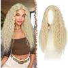 FESHFEN Parrucca Lace Front Ondulate Parrucche Biondo Chiaro Donna, 65 cm | Lunga Deep Wave Ricci Wig, Sintetici Resistente al Calore Naturali con HD Lace Wigs per Feste Quotidiano ed Eventi Speciali