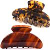 FSMILING Set di 2 fermagli per capelli grandi da donna, 9,5 cm, grandi fermagli per capelli per adulti, scalpello di tartaruga, clip per capelli granchio, marrone e leopardo