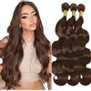 Shoaiye Human Hair Bundles Body Wave Capelli Veri Tessitura Unprocessed Remy Extensions Double Weft Machine Weave Color #4 Chocolate Brown 16 18 20 Inch