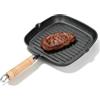 Tomedny Griglia per piano cottura, padella per bistecca in ghisa Piastra versatile con manico in legno, beccucci doppi e foro per appendere antiaderente per bistecca di pancetta e cipolla