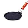 Fair Shop Bistecchiera Padella rotonda per BBQ Pesce e Bistecche in Ghisa con Manico in Legno Pieghevole Padella Scanalata Rotonda 27 cm di Diametro