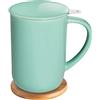 CEEFU Tazza da tè in porcellana con infusore e coperchio, con filtro e sottobicchiere, tazza da tè sciolta a foglia, 453,6 ml, per tè, caffè, latte, donna, ufficio, casa, regalo (Verde menta)
