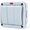 Drawup Interruttore per luce esterna impermeabile IP66, 20 A, scatola di controllo a 3 bande con indicatore LED, interruttore elettrico ABS resistente alle intemperie per illuminazione giardino, terrazza