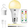 Caldarax Lampadina LED E27 Ricaricabile USB Con Telecomando, Lampadine Batteria 7W 3 Colore Dimmerabile Controllo Touch con Timer, per Campeggio o Illuminazione di Emergenza, 1 Pezzi