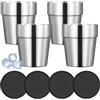 LEKEFETO Set di 4 tazze in acciaio inox a doppia parete + silicone Coaster, impilabili, tazze da caffè/tè/bicchieri da birra, per casa, feste o campeggio, 6 once (175 ml)