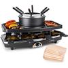 Klarstein 3-in-1 Griglia per Raclette e Set Fonduta Formaggio, Piastra Raclette Formaggio in Pietra Ollare 11W, Piastra Elettrica per Grigliare Carne e Formaggio con Pentole e Forchette per Fonduta