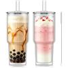 KEMORELA Bicchieri in vetro scanalato a doppia parete, 830 ml, set da 2