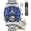 OLEVS Watches Men Automatic,Self Winding Skeleton Watches for Men Tourbillon No Battery,Luxury Stainless Steel Watch with Date Mechanical Men's Watches Waterproof Fashion for Men