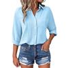 Generico Camicia Lunga Lino Donna Camicia Lino Donna Maglia Cotone Con Bottoni Top Maniche Tre Quarti Taglie forti Abbigliamento Camicie Femminili Blusa Elegante Maglie Mezze Maglietta Shirt Bluse Eleganti Da