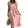 Onsoyours Vestito Estivo Donna Lungo Bohémien Elegante Maniche Corte Abito in Cotone Lino Casual Chic Scollo Rotondo A-Linea Leggero E Traspirante Midi Abiti da Spiaggia Vacanza A Rosa S