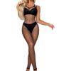 XIUSEMY Bodystocking Donna Sexy Body in Mesh Fishnet con Calze Lingerie Notturna a Collo V(Nero)