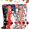 BRTNUP 6 paia di calze a compressione natalizie per donne e uomini, calze a compressione, calze natalizie al ginocchio