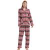GLOBAL Pigiama Donna Flanella Cotone Maniche Lunghe Due Pezzi Camicie da Notte Pjs Confortevole Sleepwear Caldo Morbido, Pigiama di Natale -1, S