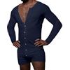DASONLUE Body da Uomo in Cotone a Colore Puro, Bodysuit, Biancheria Intima, Top a Canotta con Bottoni, Boxershorts, Mutande da Uomo, Manica Lunga, Completo, Jumpsuit, Biancheria da Notte, Blu, M