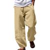 Generisch Pantaloni in lino da uomo, estivi, per il tempo libero, lunghi, tinta unita, in cotone e lino, con tasche, leggeri, traspiranti, comodi, pantaloni sportivi a gamba dritta, O kaki, 5XL