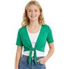 STAR FASHION Bolero da donna a maniche corte con lacci e maniche ad aletta, scollo a V, con nodo frontale, taglia 40-54, Verde giada, 40-42