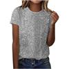 Generico Maglietta Donna Manica Corta T Shirt Paillettes da Donna Camicie con Scollo Rotondo Magliette Glitterate Top A Corta Camicette Estivo Maglie Estive Curvy T-Shirt Cotone Mezze d'Argento XL