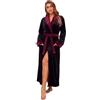 RONGTAI Plush Fleece Bathrobe for Women, Long Robe with Two Side Pockets and Belt, Warm and Cozy Fluffy Sleepwear Nightgown (US, Alpha, XX-Large, Regular, Regular, Black With Burgundy)