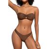 SHEKINI Costume da bagno da donna con scollo a O, con lacci, senza spalline, sexy, da spiaggia, High Cut, marrone, XS