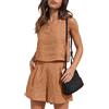 Placitiume Pigiama da donna 2024 in lino con canottiera corta e pantaloncini, set da 2 pezzi, Colore Asagi, XL