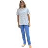 Linclalor Pigiama donna in puro cotone manica corta pantalone lungo aperto davanti art. 75094-60, Celeste