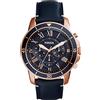 Fossil Orologio Grant da uomo, movimento cronografo al quarzo, cassa in acciaio inossidabile da 44 mm con cinturino in pelle, FS5237, Blu scuro