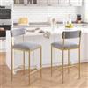 IDEALHOUSE Set di 2 eleganti sgabelli da bar, con schienale e poggiapiedi | Imbottitura in oro e velluto grigio, altezza bancone da 65 cm, struttura in metallo, perfetta per isola da cucina e banconi