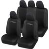 Auto Accessori Lupex - Set 9 Pezzi Coprisedili Auto Universali Racing, Colore Nero - Fodere Protezione Sedili Anteriori e Posteriori, Compatibili con Berline e Utilitarie