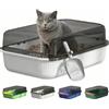 PAWSWARE Grande lettiera per gatti con bordi alti a prova di spruzzi, WC semi chiuso per animali domestici con superficie anti-tracciamento facile da pulire, in plastica resistente e atossica, con