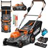 MASKO® Tosaerba a batteria con funzione pacciamatura, con 2 batterie agli ioni di litio da 4 Ah e doppio caricabatterie, larghezza di taglio 37 cm, 6 volte 25-75 mm, 55L fino a 650m²