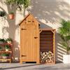 HOMAVO Casetta da Giardino in Legno con Legnaia da Esterno, Tetto a Falda Protetto UV, 131 × 54.3 × 179 cm, Armadio da Esterno per Giardino, Terrazza, Cortile, Prato