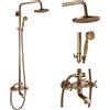 gotonovo Soffione doccia in ottone antico, 20,3 cm, soffione doccia a pioggia, 2 maniglie incrociate, miscelatore da parete per bagno combinato con doccetta regolabile, tripla funzione