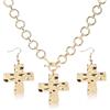 Mikovivi Collana e Orecchini Croce Dorati Spessi, Vintage Collana Vistosa con Grandi Orecchini Croce Martellati Set di Gioielli di Fede per Donne