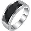 KnSam Anelli in acciaio inox, 8,5 mm, rettangolari da uomo e da donna, con zirconi, anello bianco/nero/blu, Acciaio inossidabile, Zirconia cubica