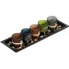 Relaxdays Portacandele,Set con Vassoio e Bicchieri, Centrotavola, Lungo 38,5 cm, 5 Candeline, Pietre Deco, Multicolore