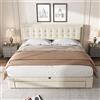 VIVCA Letto imbottito con contenitore e rete a doghe, tessuto vellutato, 160 x 200 cm, beige