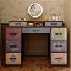 Yeutre Tavolo da toeletta senza specchio, mobile da toeletta vintage cassettiera con 9 cassetti in tessuto, tavolo da trucco retrò per camera da letto, soggiorno, corridoio (Floral Vintage 1)