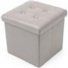 cecaro group Pouf Cubo Contenitore in Ecopelle 38x38 cm - Seduta Imbottita con Baule Salvaspazio - Trapuntato con Bottoni - Vari Colori (Grigio)