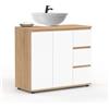 IDMarket - Mobiletto da bagno TOMI con armadio e 3 cassetti, finitura faggio e bianco