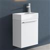 doporro Mobile Bagno Sospeso 46cm Bianco Opaco, Mobile Sottolavabo per WC Ospiti con Lavabo in Marmoresina Bianco, Pisa