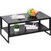 HOMCOM Tavolino da Caffè Nero da Salotto Effetto Marmo 106x50x45cm Nero | Ripiano Inferiore, Telaio in Acciaio, da Soggiorno o Ufficio, Design Moderno